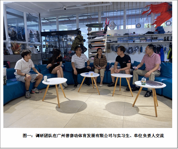  图一：调研团队在广州普赛动体育发展有限公司与实习生、单位负责人交流