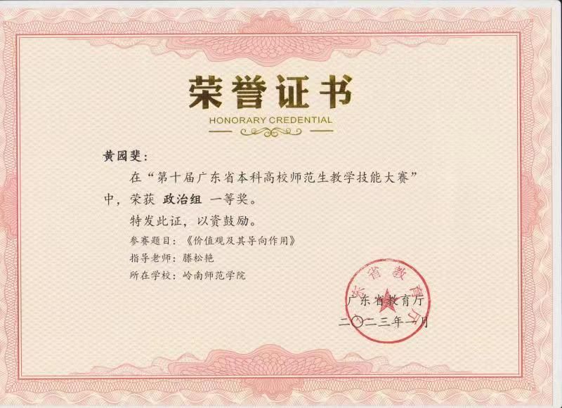 广东省师范生技能大赛一等奖组图1