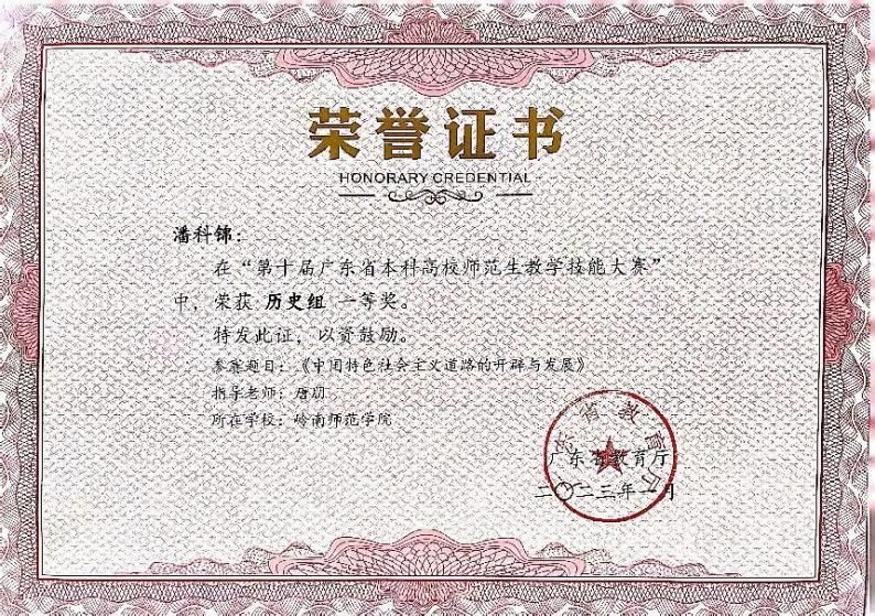 广东省师范生技能大赛一等奖